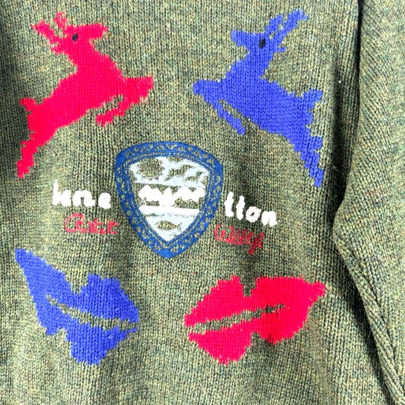 Benetton 012 Vintage Womens Wool Reindeer Sweater (READ FLAWS) Sz XL - Picture 2 of 6